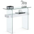 thumbnail image 1 of Narrow Glass Console Table with   Sofa Table Entryway Table Glass Writing Desk Small Computer Desk TV Table Buffet Table  Accent Table for Small Space (White  39.4), 1 of 11