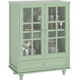 thumbnail image 1 of Narrow Glass Display Cabinet, Sideboard with Storage, 38" Kitchen Buffet Storage Cabinet with 2 Glass Doors and 1 Drawer, Mint Green, 1 of 7