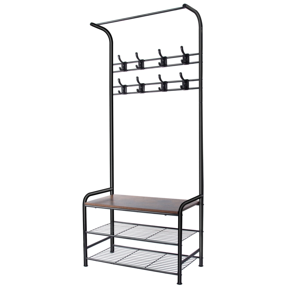 Narrow Hall Tree Storage Bench, 3 in 1 Coat Rack Shoe Bench with 3 Tier