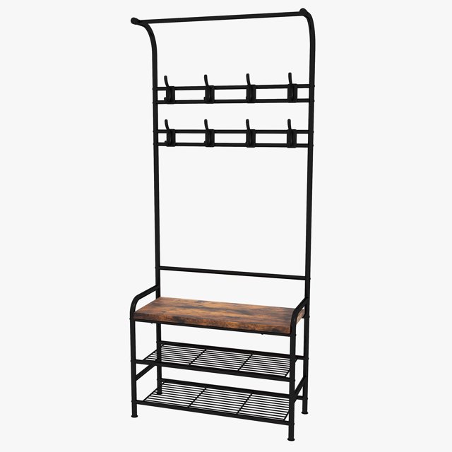 Narrow Hall Tree Storage Bench, 3 in 1 Coat Rack Shoe Bench with 3 Tier
