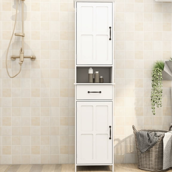 Narrow Height Double Door Slim Cabinet | Used to Store Daily Supplies in Different Spaces | MDF Cabinet with Scratch - resistant UV Painting | Avoid Ugly Splicing and Ensure Stable Use