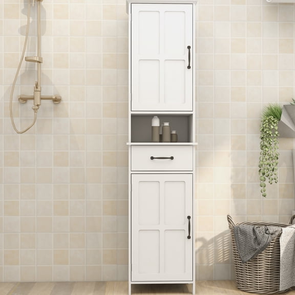 Narrow Height Slim Cabinet With Double Doors - White Painting For Long-lasting Appearance For Bathroom, Entryway, Office Assembly Required Painted Door, And Charming Interior Study