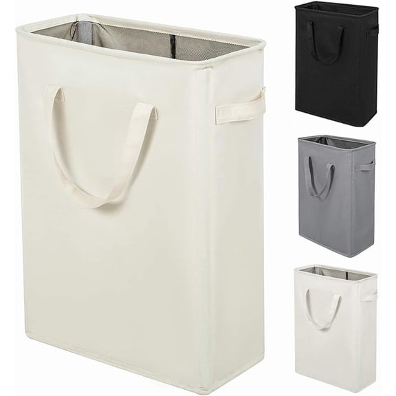 Narrow Laundry Hamper, Skinny Laundry Basket, 45L Beige, 24"