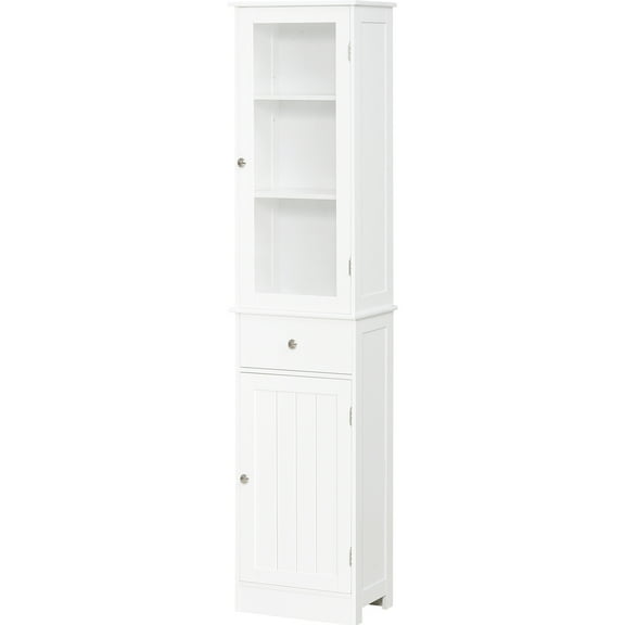 Narrow Linen Storage Tower - Tall Bathroom With Drawer & Shelves White For And Living Room Cabinet Slim Acrylic Door Space Saving In Bath Areas