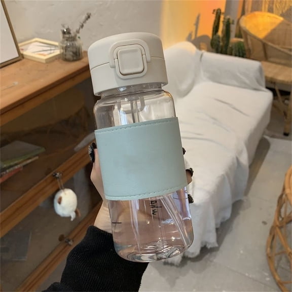 Narrow Mouth Water Bottle,Spring Sippy Cup With Leather Cover Ironing Plastic Cup Male And Female Students Couples Gift Water Cup