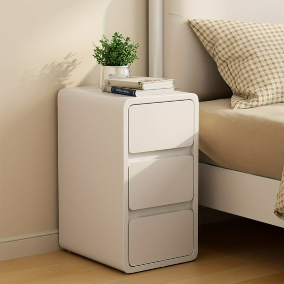 KASLANDI Narrow Nightstand, Narrow Bedside Table with Drawers, Small Nightstand with Leather Surface for Bedroom, White