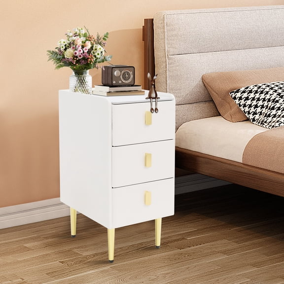 Narrow Nightstand with Drawers, Floorstanding Bedside Table, Narrow Side Table Leather for Study, Bedroom, and Living Room
