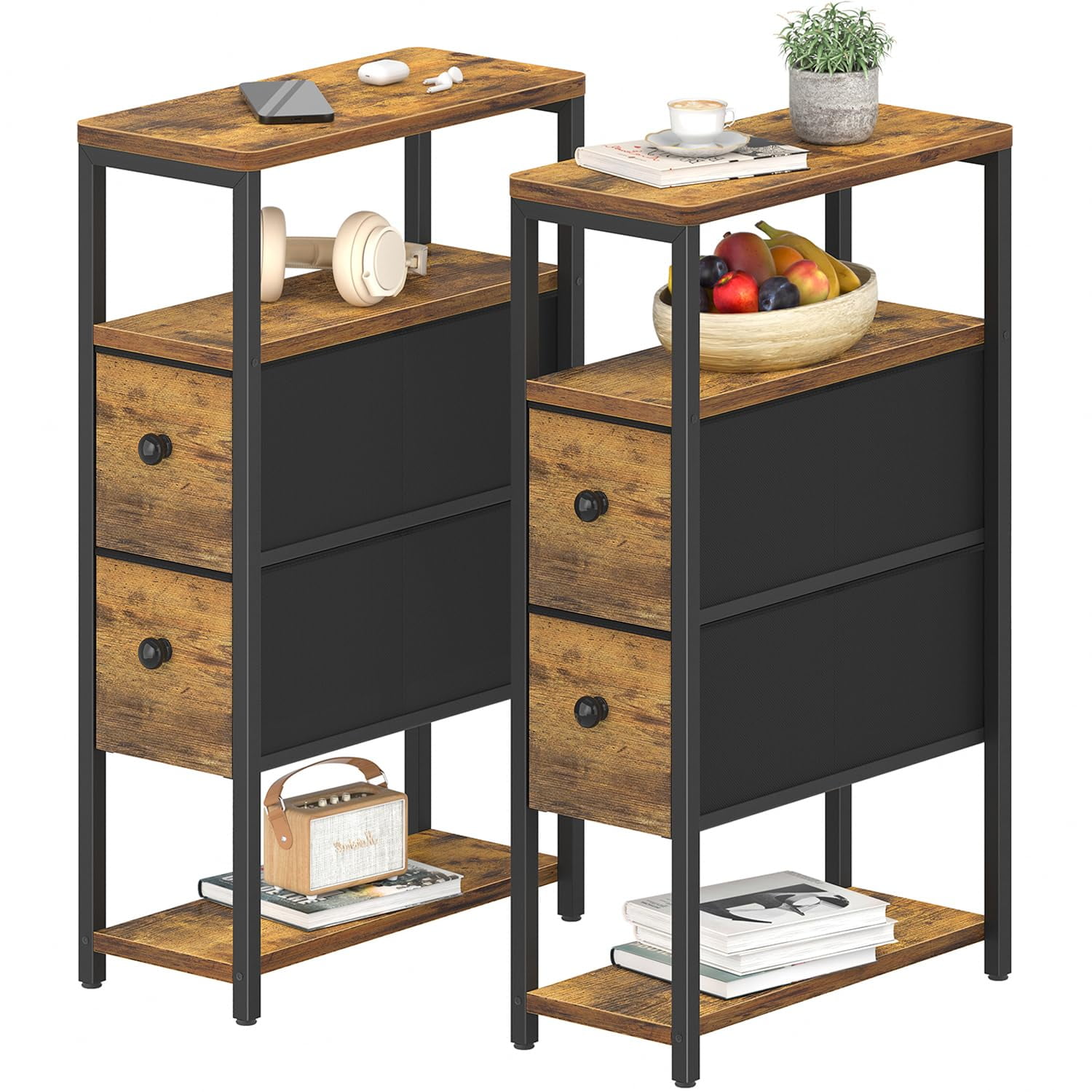 Narrow Nightstands Set 2 - Slim Side Table Skinny Night Stand for Small ...