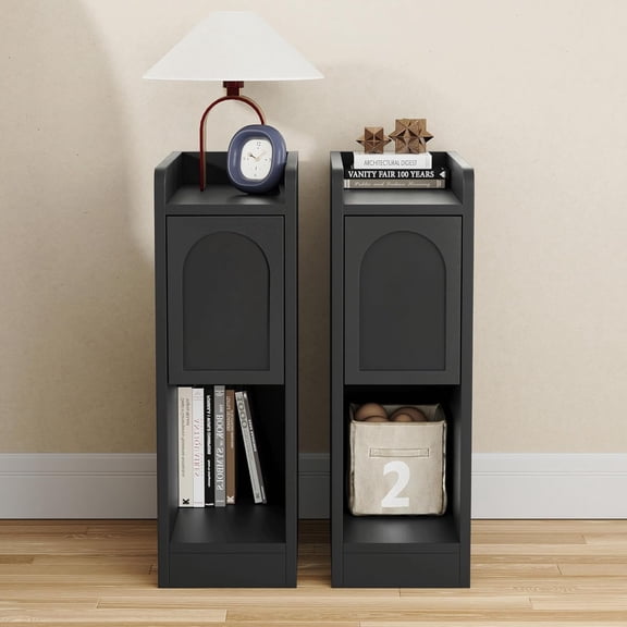 Narrow Nightstands Set of , Table with Drawer and Storage Shelf, Modern Slim Side End Table for Bedroom Compact Space, Wooden Small Night Stand