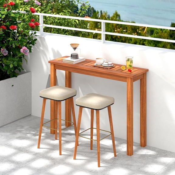 Narrow Outdoor Dining Table Solid Wood Console with Slatted Top for Garden Deck Entryway