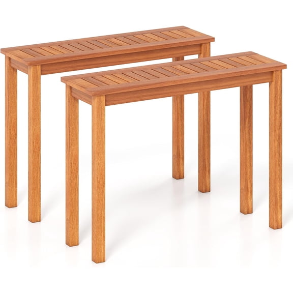 Narrow Outdoor Dining Table, Solid Wood Furniture Patio Console Table with Slatted Tabletop, Wooden Buffet Bar Plant Stand for Garden Deck Entryway Porch Balcony