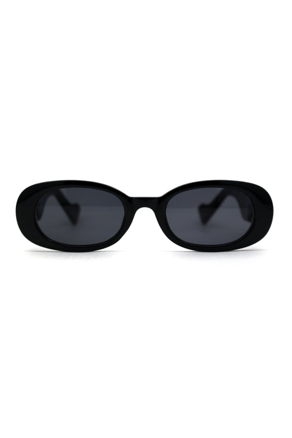 Narrow Oval Clout Style Mod Plastic Womens Sunglasses All Black