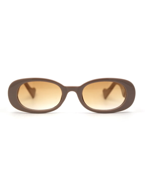 Narrow Oval Clout Style Mod Plastic Womens Sunglasses Tan Brown