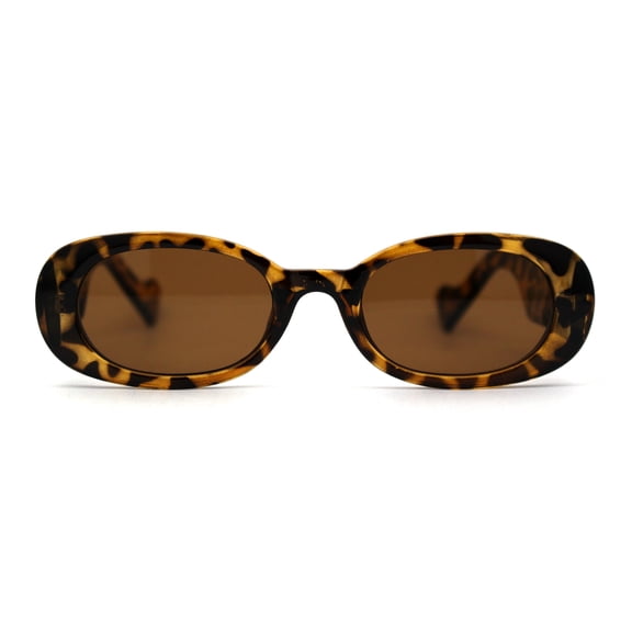 Narrow Oval Clout Style Mod Plastic Womens Sunglasses Tortoise Brown