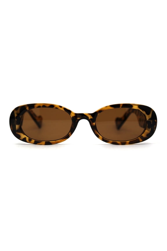 Narrow Oval Clout Style Mod Plastic Womens Sunglasses Tortoise Brown