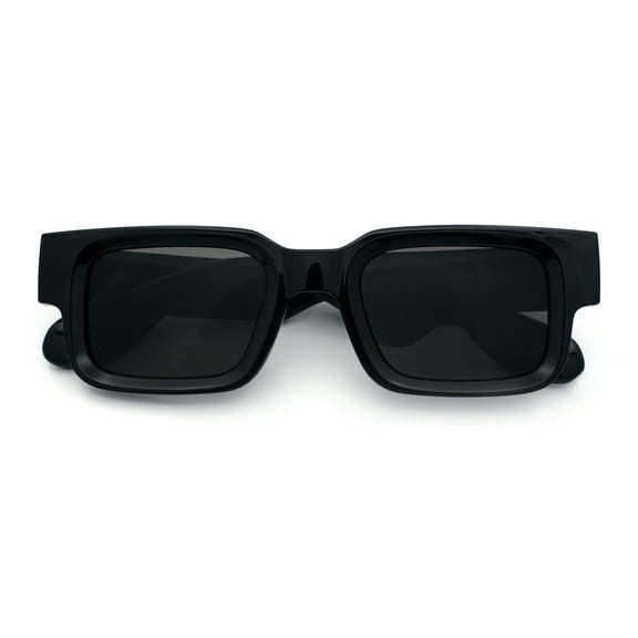 Narrow Rectangle Horn Rim Gentlmanly Thick Beveled Plastic Sunglasses All Black