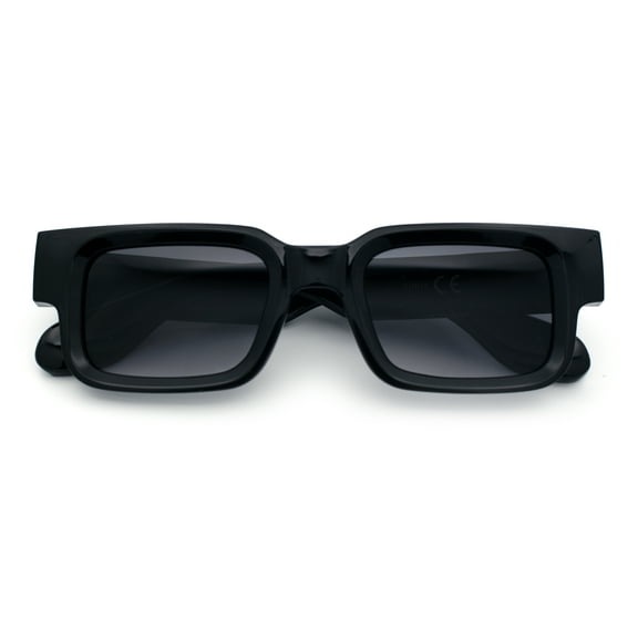Narrow Rectangle Horn Rim Gentlmanly Thick Beveled Plastic Sunglasses Black - Smoke