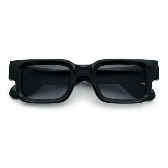 Narrow Rectangle Horn Rim Gentlmanly Thick Beveled Plastic Sunglasses Black - Smoke