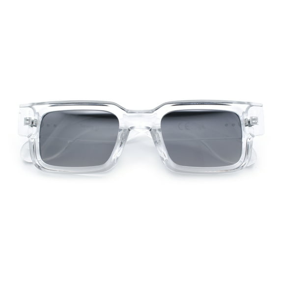 Narrow Rectangle Horn Rim Gentlmanly Thick Beveled Plastic Sunglasses Clear - Silver Mirror