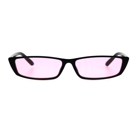 Narrow Rectangular Hippie Groove Plastic Cat Eye Sunglasses Black Pink