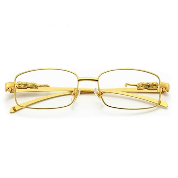 Narrow Rimless Square Yellow Gold Plated Metal Wire Frames Vintage Small Unisex Trendy 90s Hip Hop Retro Luxury Leopard Arms Frameless Glasses Rectangle Designer Clear Lens Eye Glasses