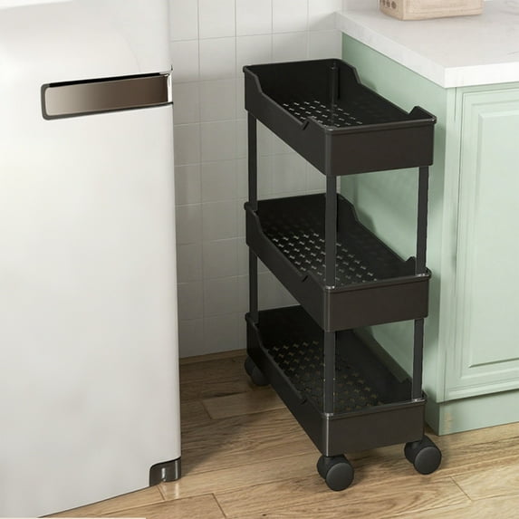 Narrow Rolling Storage Cart with Wheels & Brakes | 5-Tier Adjustable Plastic Shelving Unit for Bathroom Kitchen | 15cm Slim Design for Small Spaces | Easy Assembly
