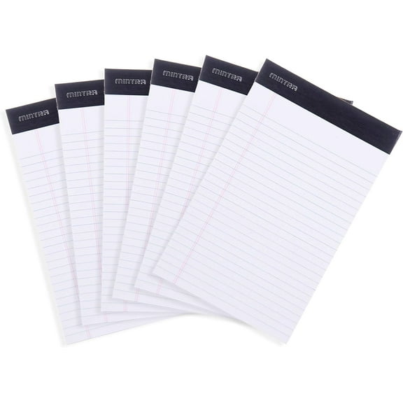 Mintra Office Legal Pads - ((BASIC WHITE 6pk, 5in x 8in, NARROW RULED))
