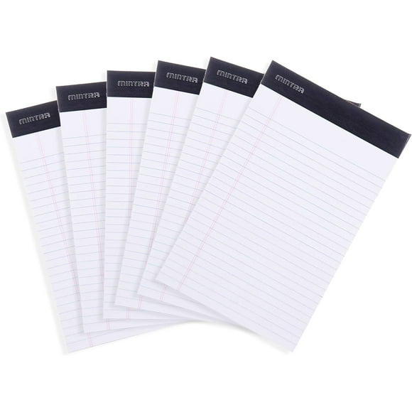Mintra Office Legal Pads - ((BASIC WHITE 6pk, 5in x 8in, NARROW RULED))