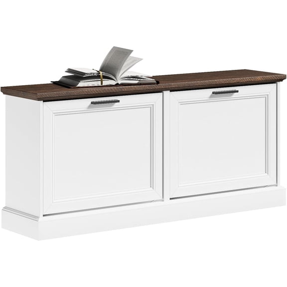 Narrow Shoe Bench with Flip Drawers - Slim White Entryway Shoe Storage Bench for Small Spaces, Modern Shoe Cabinet Organizer for Hallway or Foyer, Compact Wooden Shoe Rack, FSR217-WN