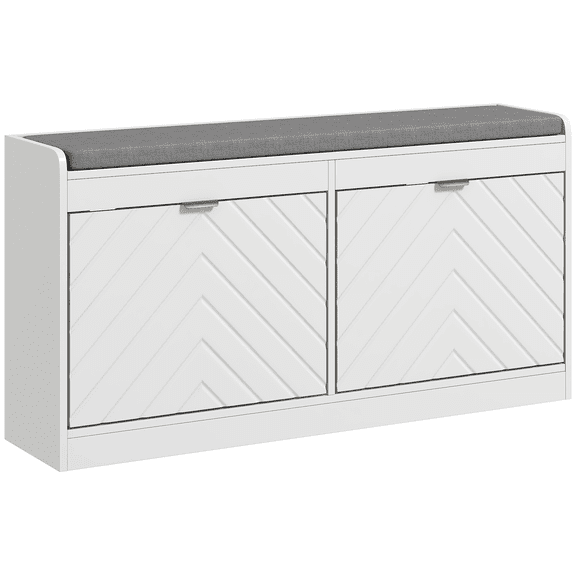Narrow Shoe Bench with Storage, Entryway Bench with 2 Flip Drawers, 8 Pair Shoe Rack, Upholstered Hallway Bench with Cushion