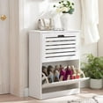 thumbnail image 1 of Narrow Shoe Cabinet with 2 Flip Drawers Freestanding Shoe Cabinet Organizer with Hollow Handle Wooden Shoe Rack Storage Cabinet for Entryway Hallway Bedroom Living Room White, 1 of 9