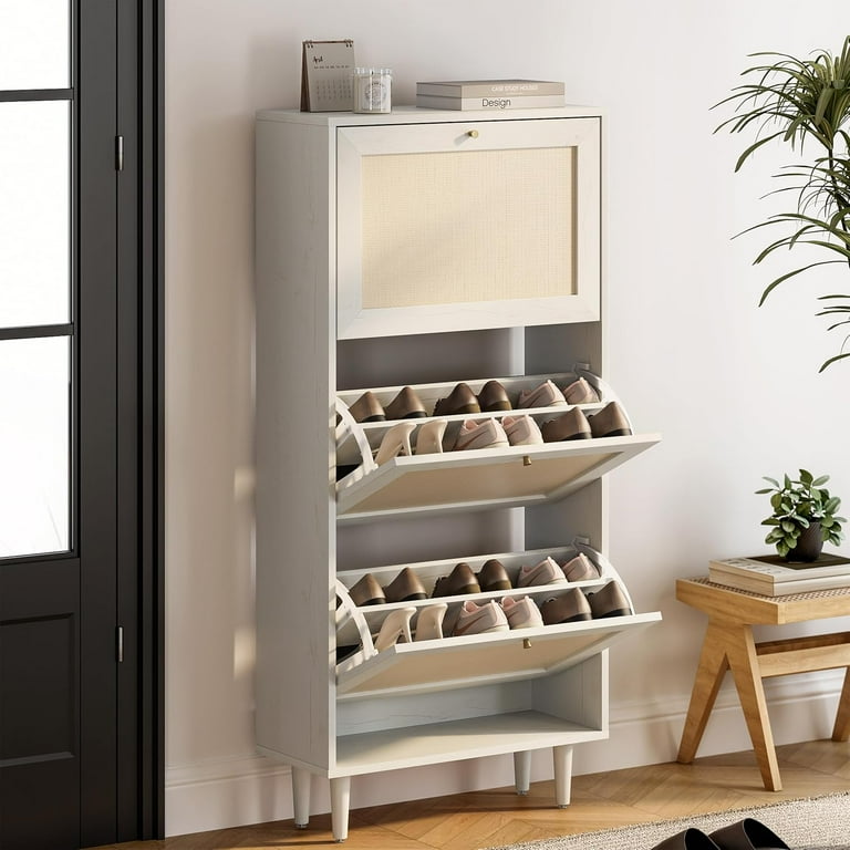 Narrow Shoe Cabinet with Flip Drawers Hidden Freestanding Shoe