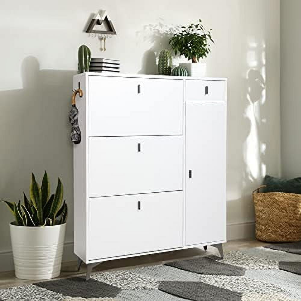 Narrow Shoe with Door and Coat Rack for Entryway Slim Shoe