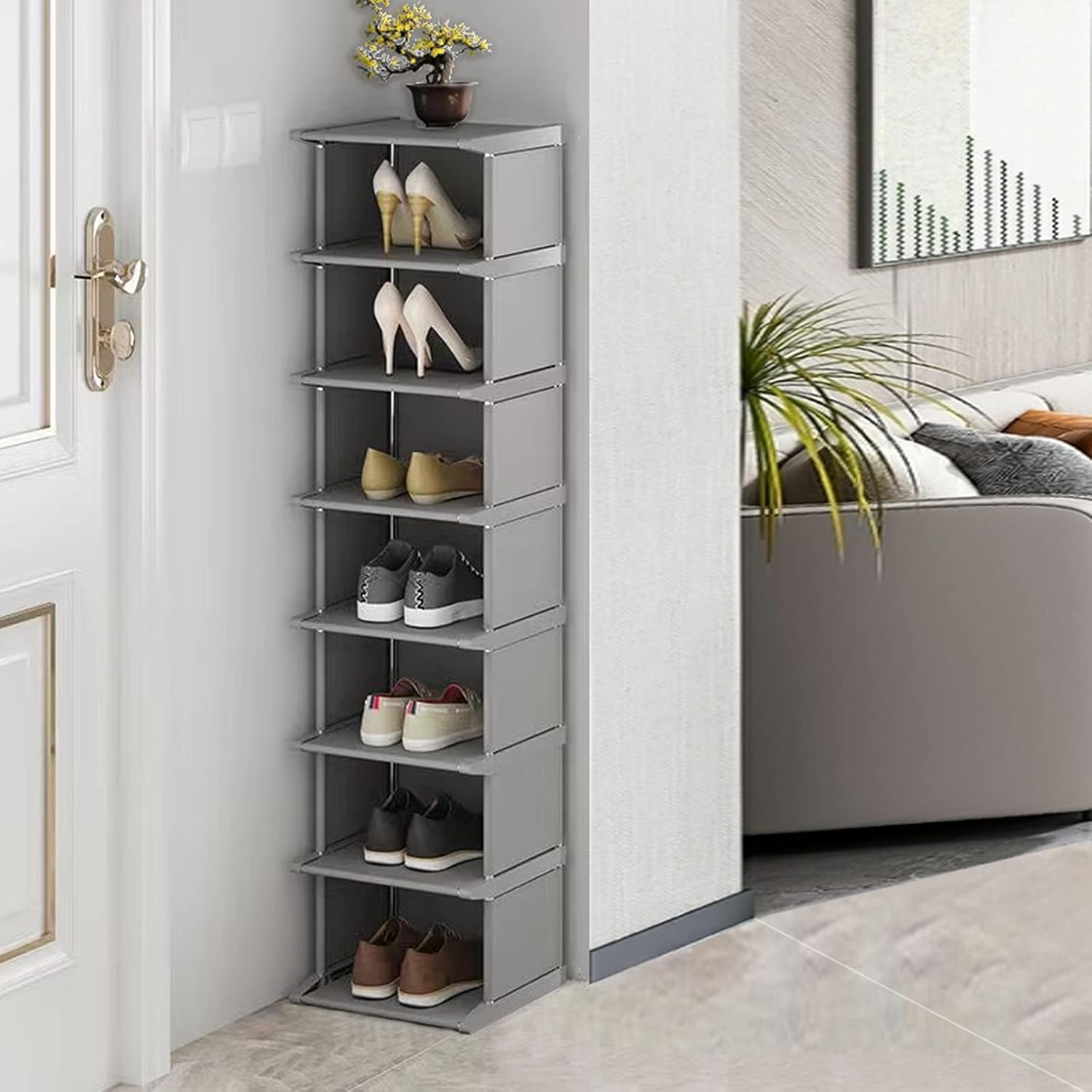 Narrow Shoe Rack 8 Tiers, Tall Skinny Shoe Organizer, Small Space and Vertical Shoe Rack, Suitable for Entryway,Hallway,Closet, Corner, Bedroom and Garage Shoe Shelf