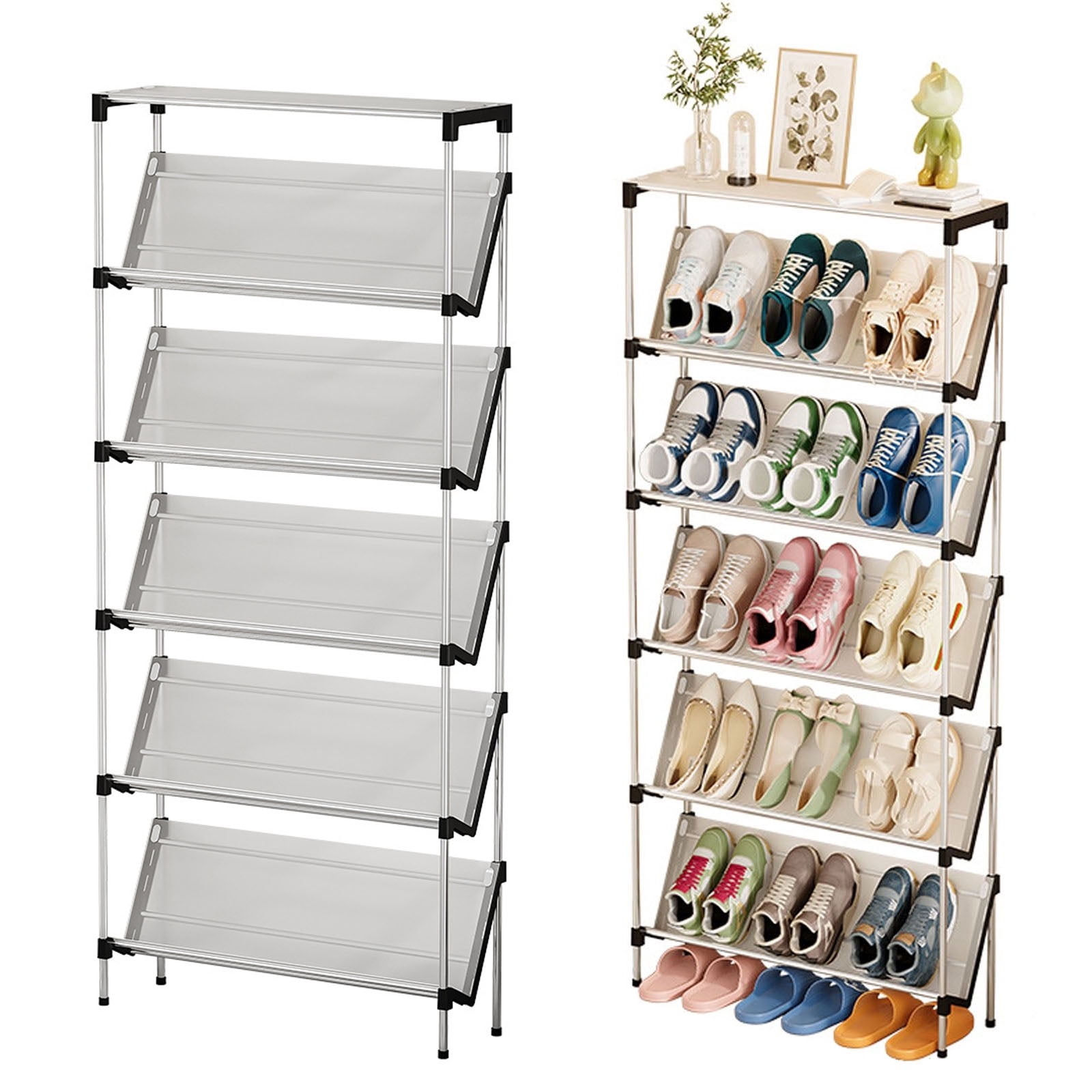Shoe Rack Little diceevil, Narrow Shoe Rack, 6 Tier Slanted Shoe Storage, Silver ...