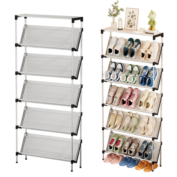 diceevil, Narrow Shoe Rack, 6 Tier Slanted Shoe Storage, Silver ...