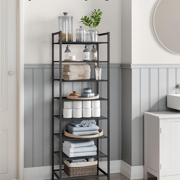 Narrow Shoe Rack, Sturdy 8 Tier Metal Tall Shoe Rack Shelf, Slim Shoe Storage Organizer for Closet Entryway Small Spaces, Vertical Shoe Stand Tower for 18 Pairs Shoes, Easy Assembly, Black