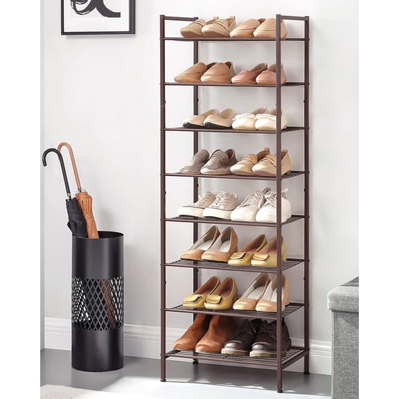 Narrow Shoe Rack - Sturdy 8 Tier Metal Tall Shoe Rack Shelf, Slim Shoe Storage Organizer for Closet Entryway Small Spaces, Bronze