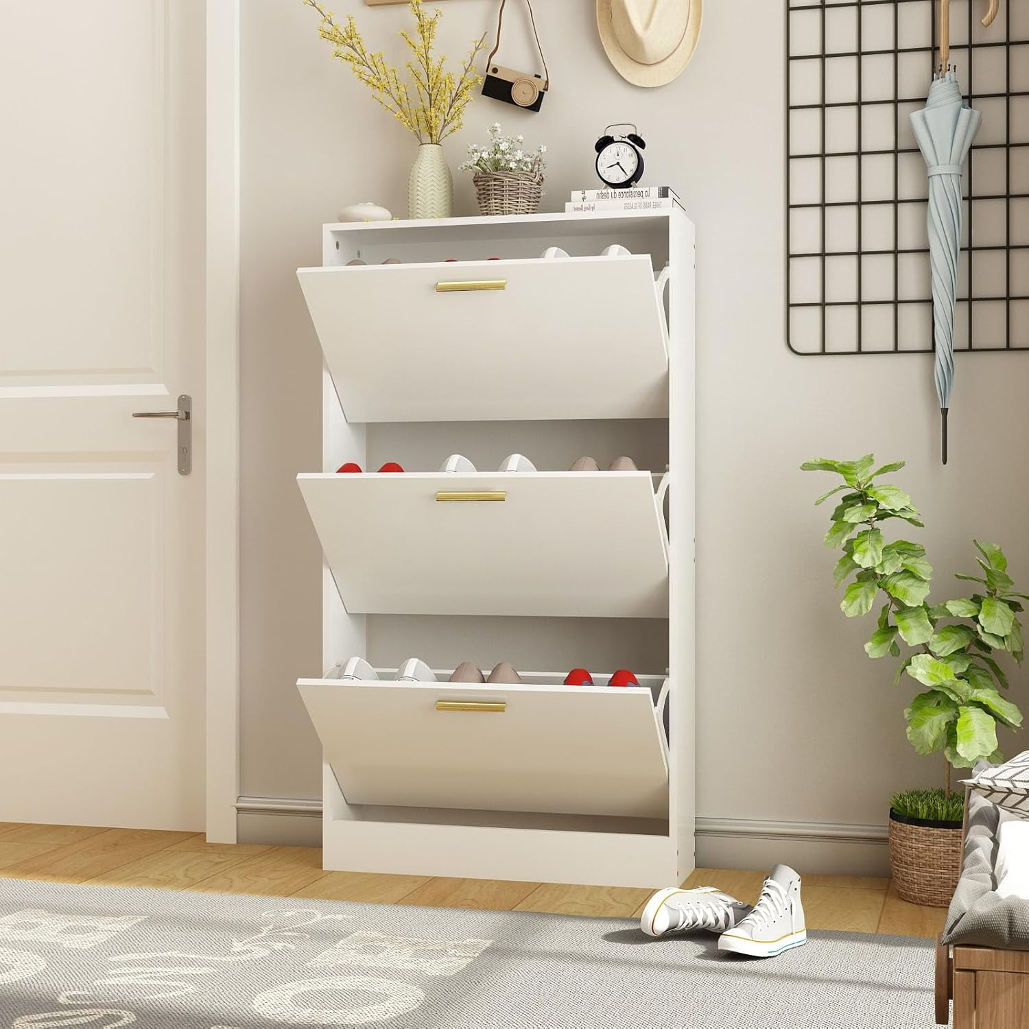 Narrow Shoe Storage Shoe for Entryway with 3 Flip