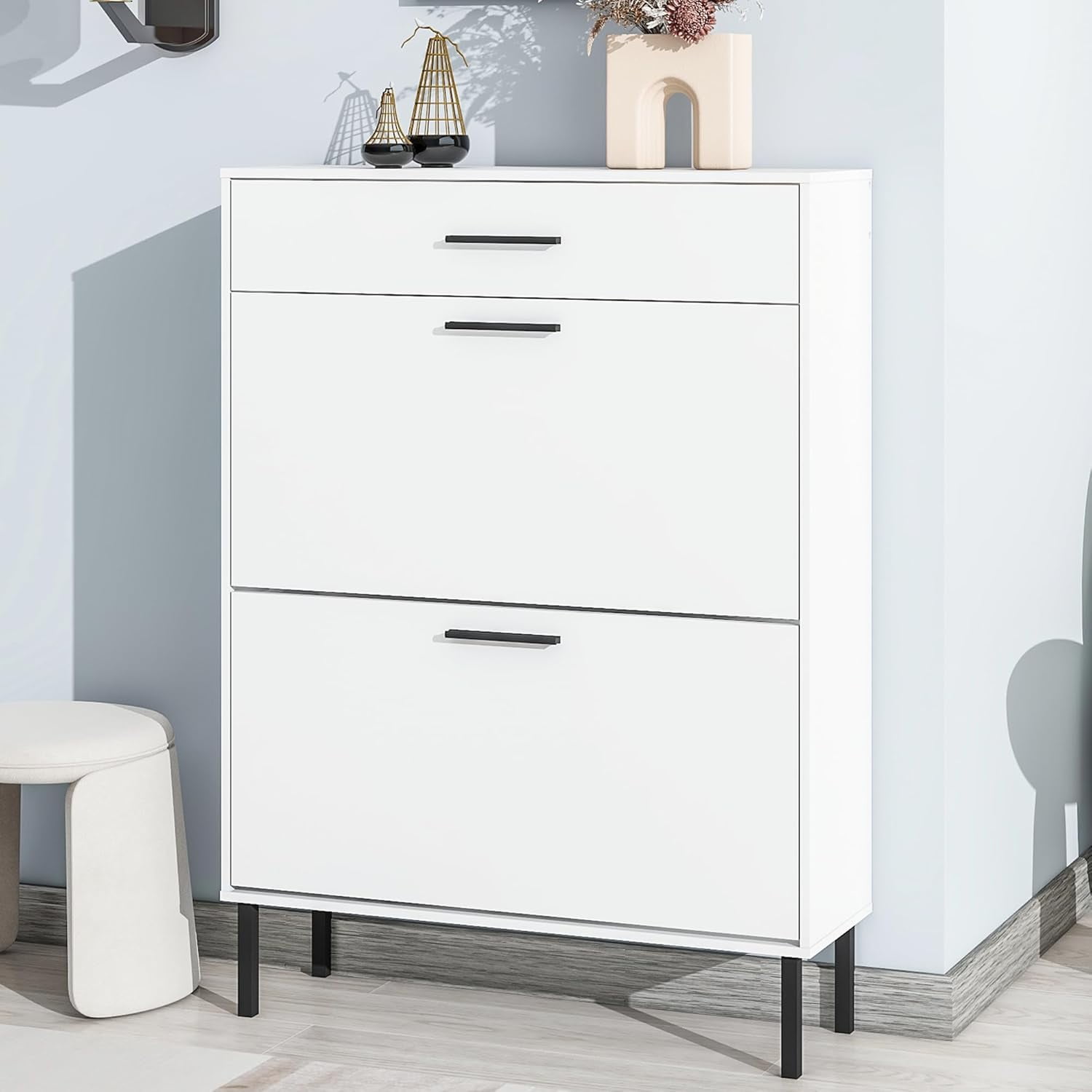 Narrow Shoe Storage Cabinet for Entryway,Hidden Shoe Cabinet with 2 ...