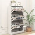 Narrow Shoe Storage with Mirror, Wood Slim Shoe Rack 3 Tier