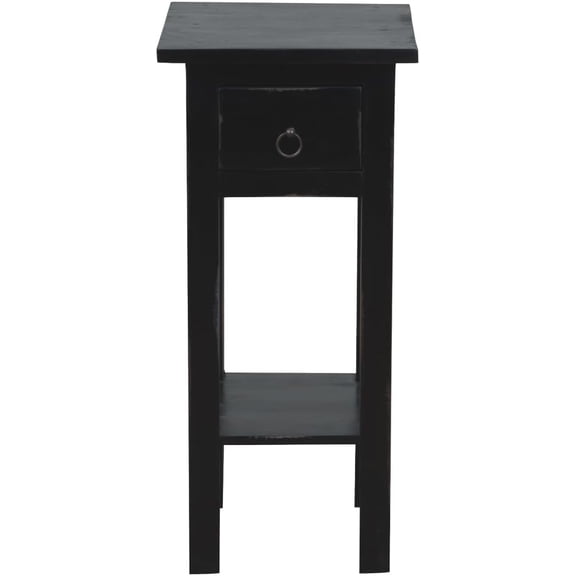 Narrow Side End Table, Fully Assembled, 25.75" H x 11.75" W x 10.50" D, Stylish Two-Tier Design with Drawer, Perfect for Bedside or Sofa Use Distressed Black
