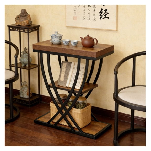 Narrow Side Table, 2 Tier End Table - Space Saving Coffee Table, Bedside Table with Metal Frame - Industrial Living Room & Bedroom Furniture