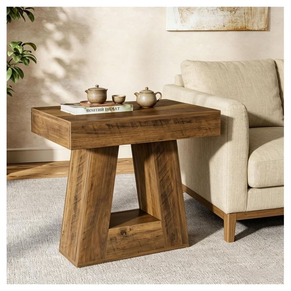 Narrow Side Table 24", Trapezoid End Table - 2 Tier Living Room Bedroom Modern Minimalist Design - Small Space Furniture