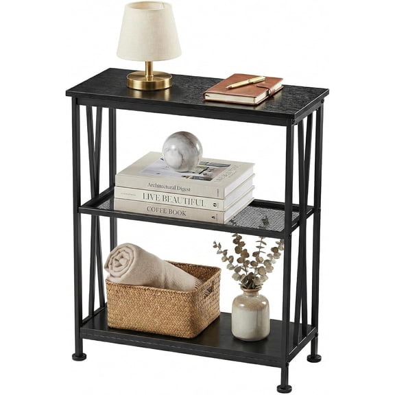 Narrow Side Table,3-Tier End Table With Storage Shelves,Small Hallway Table, Industrial Accent Table With Metal Frame Slim Nightstand Sofa Side Table for Small Spaces,Living Room, Bedroom,Black