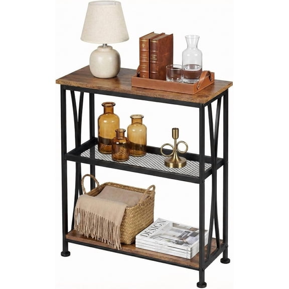 Narrow Side Table,3-Tier End Table With Storage Shelves,Small Hallway Table, Industrial Accent Table With Metal Frame Slim Nightstand Sofa Side Table for Small Spaces,Living Room, Bedroom,Rustic