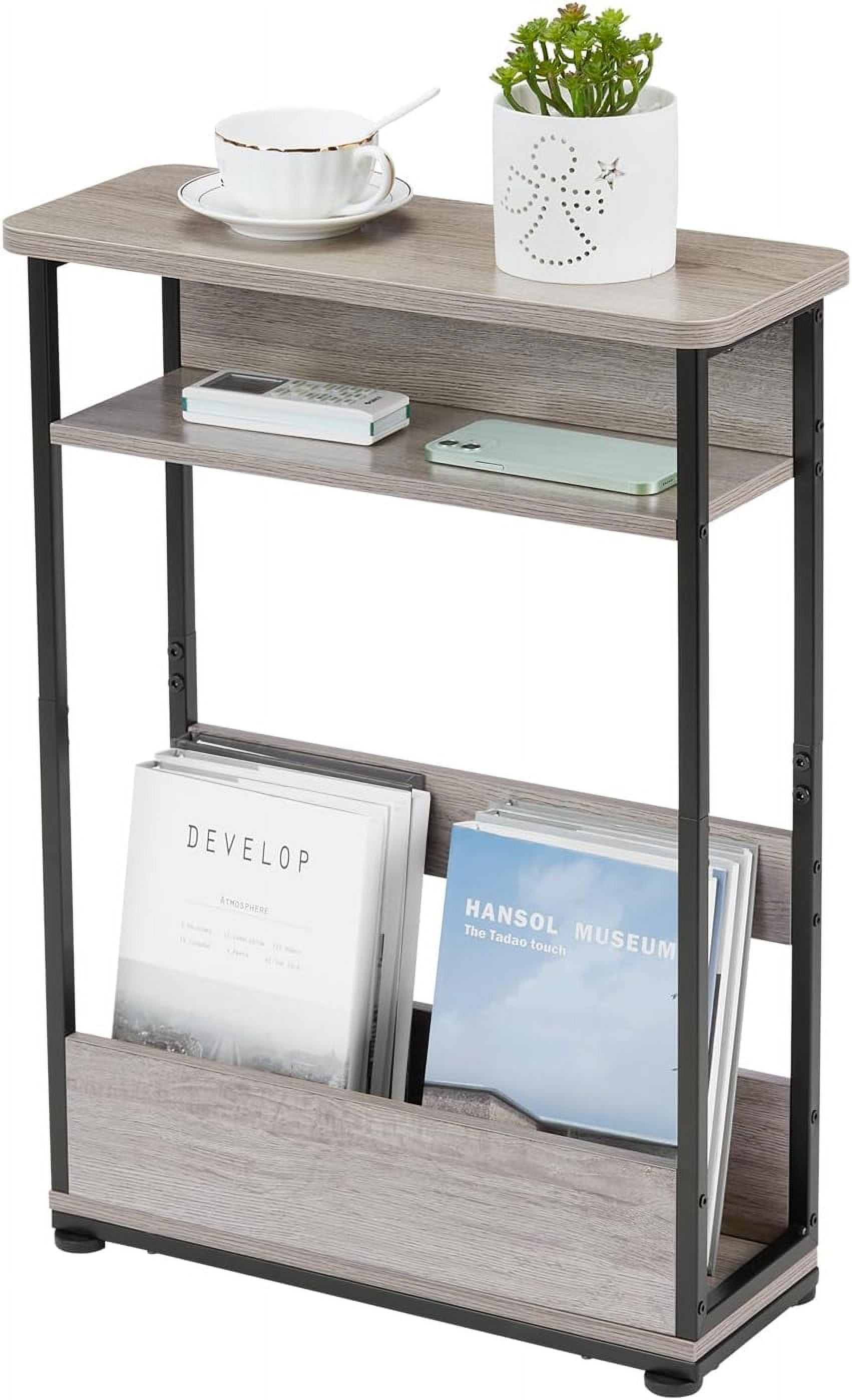 Narrow Side Table,3-Tier Slim End Table with Storage Shelf,Modern Sofa ...