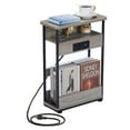 Narrow Side Table with Charging Station, 3 Tier Slim End Table with