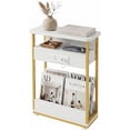 Narrow Side Table with Charging Station, 3 Tier Slim End Table with ...