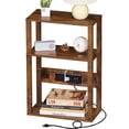 thumbnail image 1 of Narrow Side Table with Charging Station, 3 Tier Slim End Table with Storage Shelf for Small Spaces, Thin Tables Small Nightstand Magazine Rack for Bedroom, Brown, 1 of 7